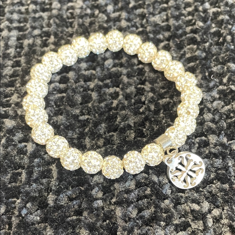 Rustic Cuff White Beaded Bracelet with Silver Charm - Picture 3 of 5